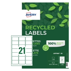 Recycled Avery Quick Peel Labels - 21 Labels, 63.5 x 38.1mm - pack of 15